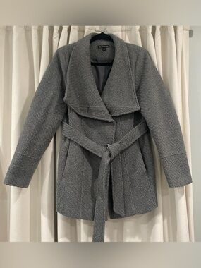 Wool-Blend Gray Wrap Coat with Belt